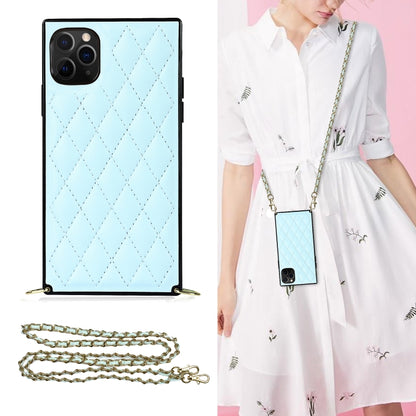For iPhone 11 Pro Elegant Rhombic Pattern Microfiber Leather +TPU Shockproof Case with Crossbody Strap Chain (Blue) - iPhone 11 Pro Cases by buy2fix | Online Shopping UK | buy2fix