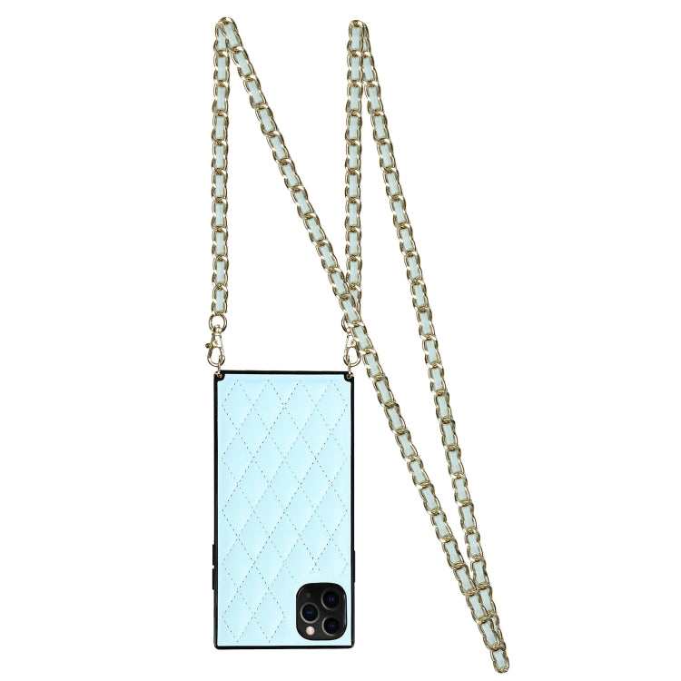 For iPhone 11 Pro Elegant Rhombic Pattern Microfiber Leather +TPU Shockproof Case with Crossbody Strap Chain (Blue) - iPhone 11 Pro Cases by buy2fix | Online Shopping UK | buy2fix
