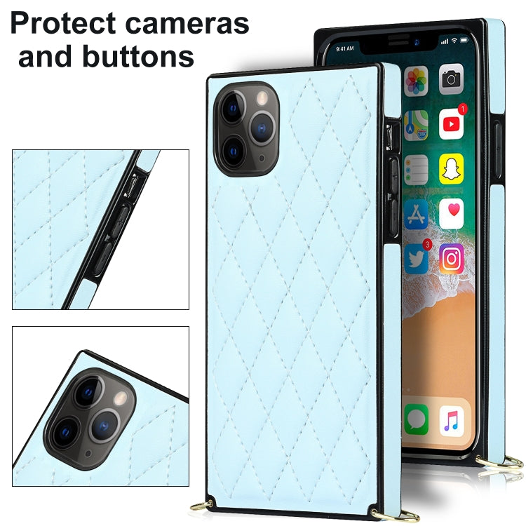 For iPhone 11 Pro Elegant Rhombic Pattern Microfiber Leather +TPU Shockproof Case with Crossbody Strap Chain (Blue) - iPhone 11 Pro Cases by buy2fix | Online Shopping UK | buy2fix