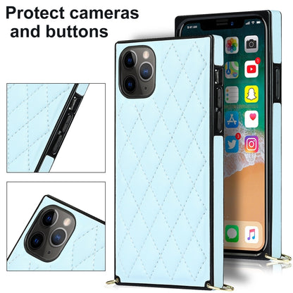 For iPhone 11 Pro Elegant Rhombic Pattern Microfiber Leather +TPU Shockproof Case with Crossbody Strap Chain (Blue) - iPhone 11 Pro Cases by buy2fix | Online Shopping UK | buy2fix