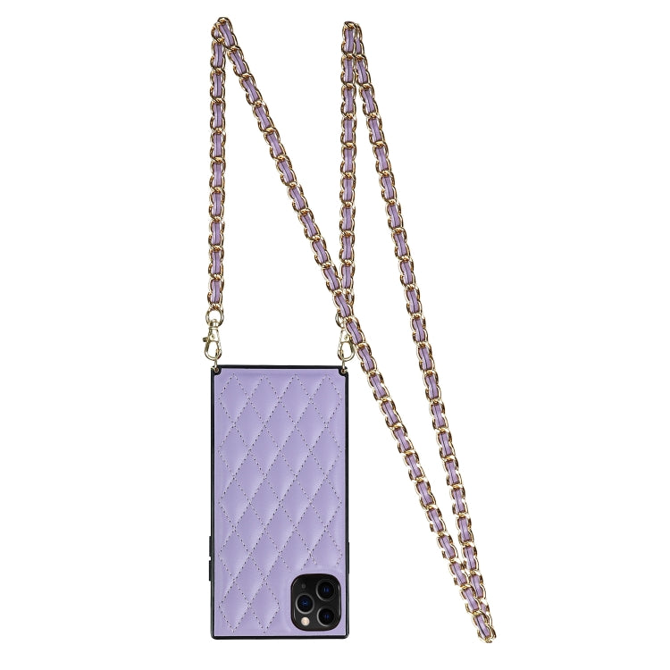 For iPhone 11 Pro Elegant Rhombic Pattern Microfiber Leather +TPU Shockproof Case with Crossbody Strap Chain (Purple) - iPhone 11 Pro Cases by buy2fix | Online Shopping UK | buy2fix