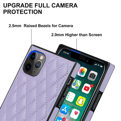 For iPhone 11 Pro Elegant Rhombic Pattern Microfiber Leather +TPU Shockproof Case with Crossbody Strap Chain (Purple) - iPhone 11 Pro Cases by buy2fix | Online Shopping UK | buy2fix
