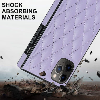 For iPhone 11 Pro Elegant Rhombic Pattern Microfiber Leather +TPU Shockproof Case with Crossbody Strap Chain (Purple) - iPhone 11 Pro Cases by buy2fix | Online Shopping UK | buy2fix