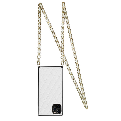 For iPhone 11 Pro Max Elegant Rhombic Pattern Microfiber Leather +TPU Shockproof Case with Crossbody Strap Chain (White) - iPhone 11 Pro Max Cases by buy2fix | Online Shopping UK | buy2fix
