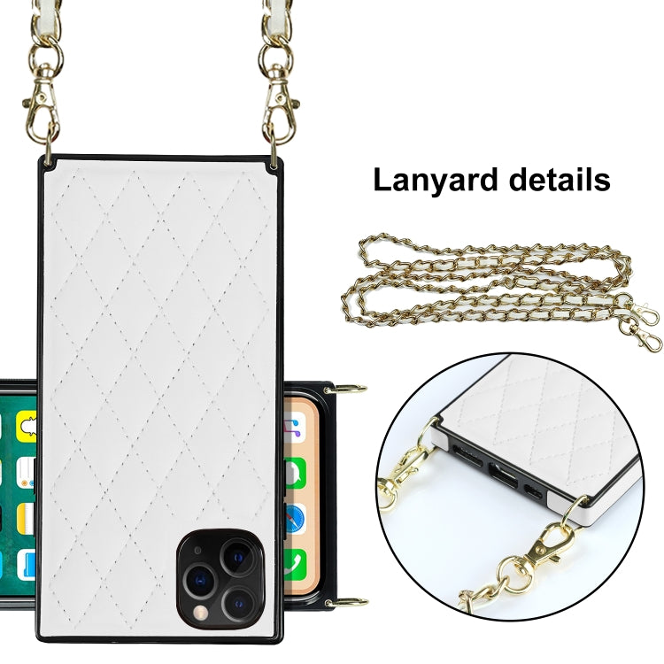 For iPhone 11 Pro Max Elegant Rhombic Pattern Microfiber Leather +TPU Shockproof Case with Crossbody Strap Chain (White) - iPhone 11 Pro Max Cases by buy2fix | Online Shopping UK | buy2fix