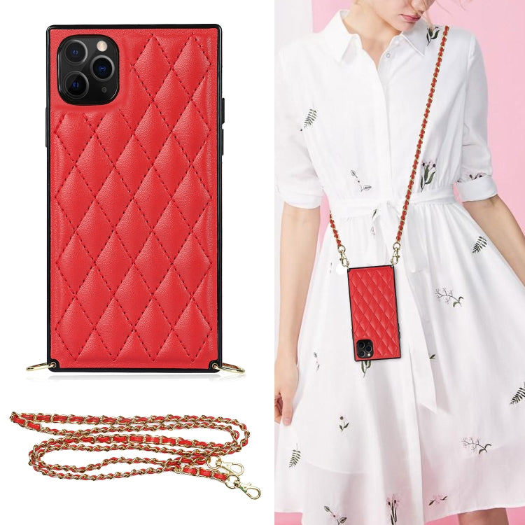 For iPhone 11 Pro Max Elegant Rhombic Pattern Microfiber Leather +TPU Shockproof Case with Crossbody Strap Chain (Red) - iPhone 11 Pro Max Cases by buy2fix | Online Shopping UK | buy2fix