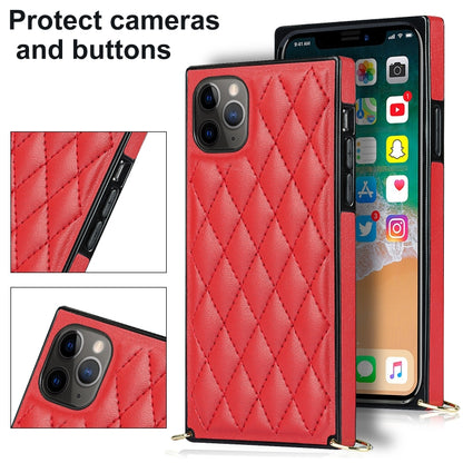 For iPhone 11 Pro Max Elegant Rhombic Pattern Microfiber Leather +TPU Shockproof Case with Crossbody Strap Chain (Red) - iPhone 11 Pro Max Cases by buy2fix | Online Shopping UK | buy2fix