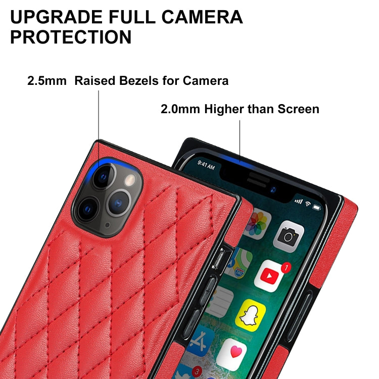 For iPhone 11 Pro Max Elegant Rhombic Pattern Microfiber Leather +TPU Shockproof Case with Crossbody Strap Chain (Red) - iPhone 11 Pro Max Cases by buy2fix | Online Shopping UK | buy2fix