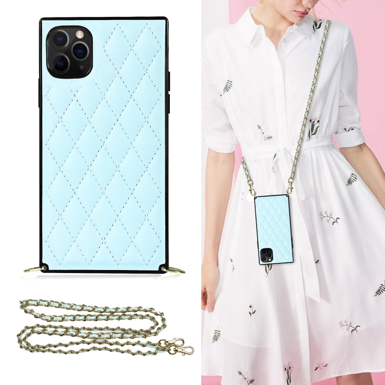 For iPhone 11 Pro Max Elegant Rhombic Pattern Microfiber Leather +TPU Shockproof Case with Crossbody Strap Chain (Blue) - iPhone 11 Pro Max Cases by buy2fix | Online Shopping UK | buy2fix