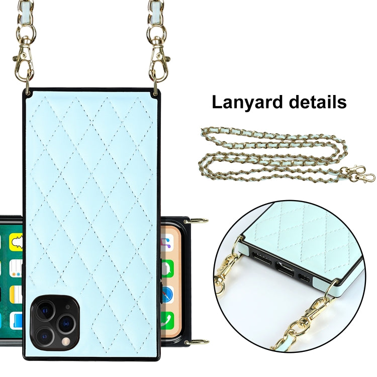 For iPhone 11 Pro Max Elegant Rhombic Pattern Microfiber Leather +TPU Shockproof Case with Crossbody Strap Chain (Blue) - iPhone 11 Pro Max Cases by buy2fix | Online Shopping UK | buy2fix
