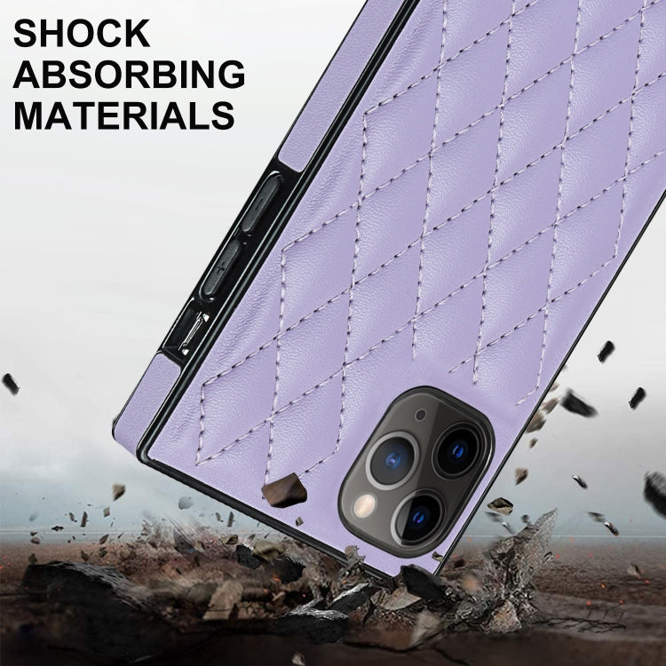 For iPhone 11 Pro Max Elegant Rhombic Pattern Microfiber Leather +TPU Shockproof Case with Crossbody Strap Chain (Purple) - iPhone 11 Pro Max Cases by buy2fix | Online Shopping UK | buy2fix