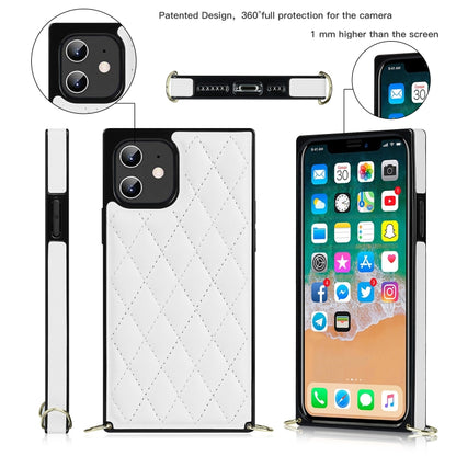 For iPhone 12 mini Elegant Rhombic Pattern Microfiber Leather +TPU Shockproof Case with Crossbody Strap Chain (White) - iPhone 12 mini Cases by buy2fix | Online Shopping UK | buy2fix