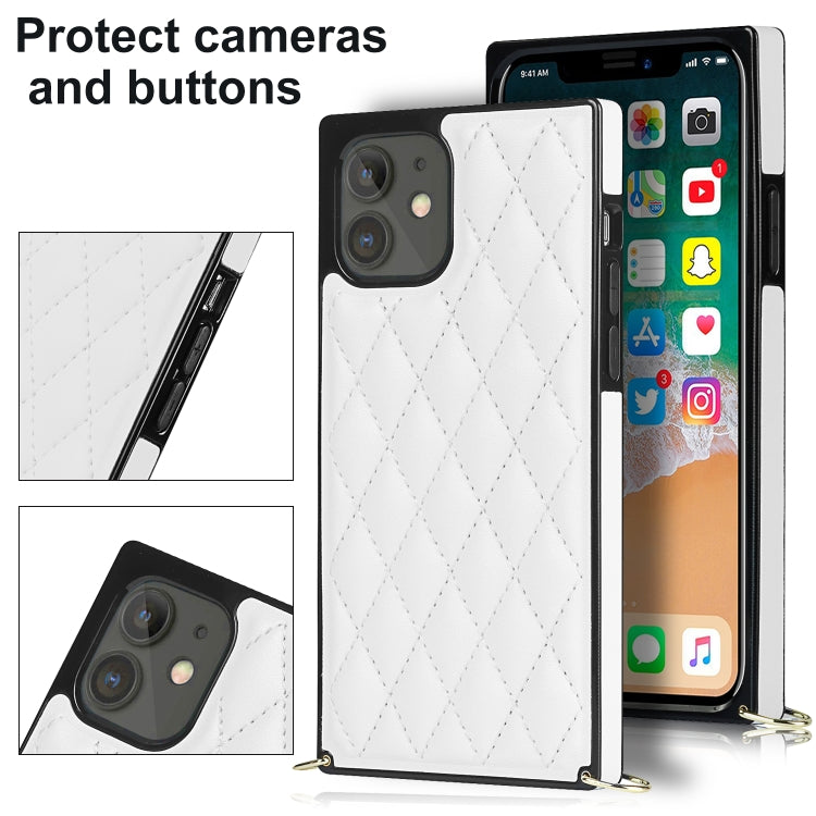 For iPhone 12 mini Elegant Rhombic Pattern Microfiber Leather +TPU Shockproof Case with Crossbody Strap Chain (White) - iPhone 12 mini Cases by buy2fix | Online Shopping UK | buy2fix
