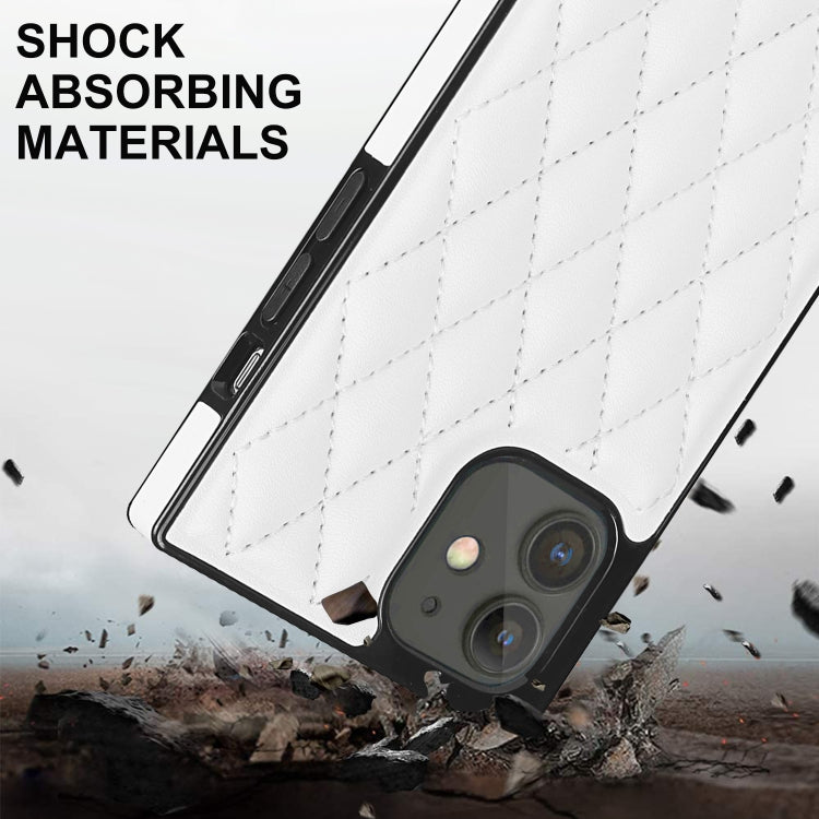 For iPhone 12 mini Elegant Rhombic Pattern Microfiber Leather +TPU Shockproof Case with Crossbody Strap Chain (White) - iPhone 12 mini Cases by buy2fix | Online Shopping UK | buy2fix