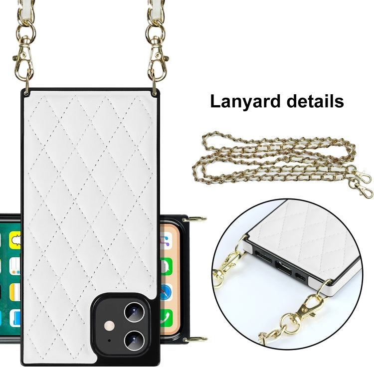 For iPhone 12 mini Elegant Rhombic Pattern Microfiber Leather +TPU Shockproof Case with Crossbody Strap Chain (White) - iPhone 12 mini Cases by buy2fix | Online Shopping UK | buy2fix