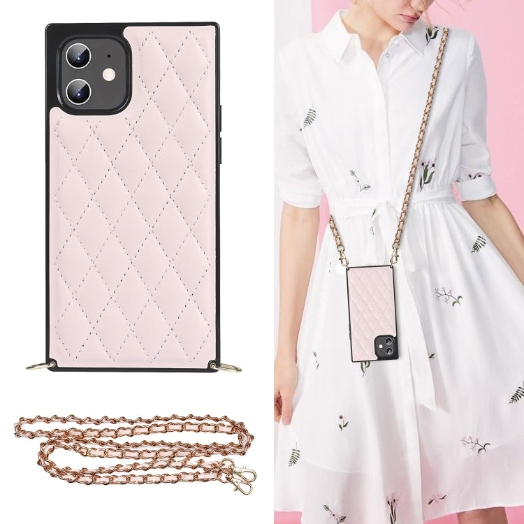 For iPhone 12 mini Elegant Rhombic Pattern Microfiber Leather +TPU Shockproof Case with Crossbody Strap Chain (Pink) - iPhone 12 mini Cases by buy2fix | Online Shopping UK | buy2fix
