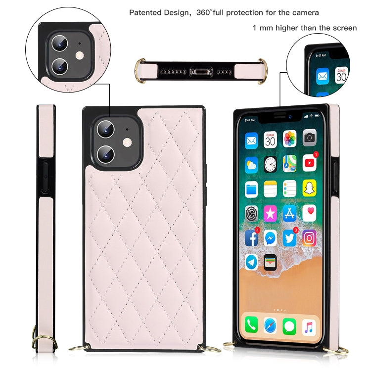 For iPhone 12 mini Elegant Rhombic Pattern Microfiber Leather +TPU Shockproof Case with Crossbody Strap Chain (Pink) - iPhone 12 mini Cases by buy2fix | Online Shopping UK | buy2fix
