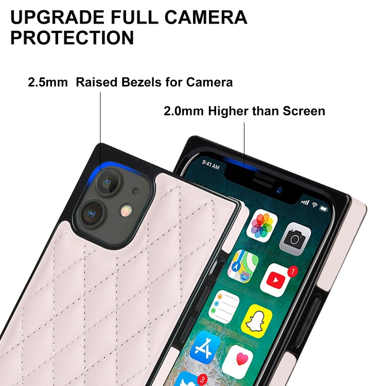 For iPhone 12 mini Elegant Rhombic Pattern Microfiber Leather +TPU Shockproof Case with Crossbody Strap Chain (Pink) - iPhone 12 mini Cases by buy2fix | Online Shopping UK | buy2fix