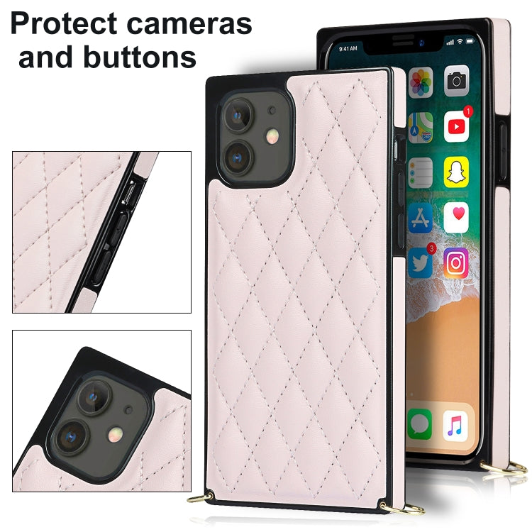 For iPhone 12 mini Elegant Rhombic Pattern Microfiber Leather +TPU Shockproof Case with Crossbody Strap Chain (Pink) - iPhone 12 mini Cases by buy2fix | Online Shopping UK | buy2fix