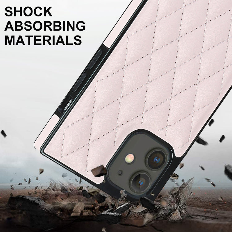 For iPhone 12 mini Elegant Rhombic Pattern Microfiber Leather +TPU Shockproof Case with Crossbody Strap Chain (Pink) - iPhone 12 mini Cases by buy2fix | Online Shopping UK | buy2fix