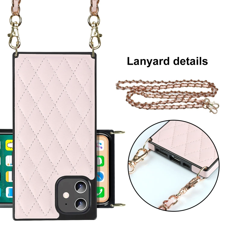 For iPhone 12 mini Elegant Rhombic Pattern Microfiber Leather +TPU Shockproof Case with Crossbody Strap Chain (Pink) - iPhone 12 mini Cases by buy2fix | Online Shopping UK | buy2fix