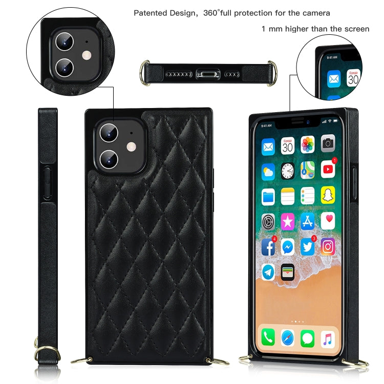 For iPhone 12 mini Elegant Rhombic Pattern Microfiber Leather +TPU Shockproof Case with Crossbody Strap Chain (Black) - iPhone 12 mini Cases by buy2fix | Online Shopping UK | buy2fix