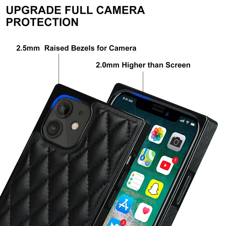 For iPhone 12 mini Elegant Rhombic Pattern Microfiber Leather +TPU Shockproof Case with Crossbody Strap Chain (Black) - iPhone 12 mini Cases by buy2fix | Online Shopping UK | buy2fix