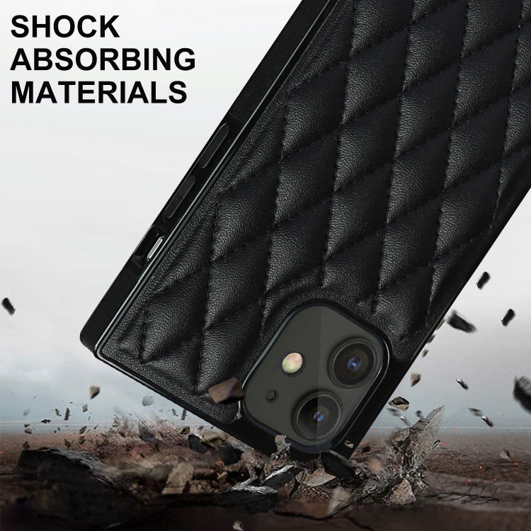 For iPhone 12 mini Elegant Rhombic Pattern Microfiber Leather +TPU Shockproof Case with Crossbody Strap Chain (Black) - iPhone 12 mini Cases by buy2fix | Online Shopping UK | buy2fix