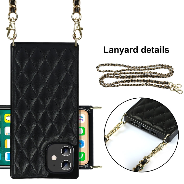 For iPhone 12 mini Elegant Rhombic Pattern Microfiber Leather +TPU Shockproof Case with Crossbody Strap Chain (Black) - iPhone 12 mini Cases by buy2fix | Online Shopping UK | buy2fix
