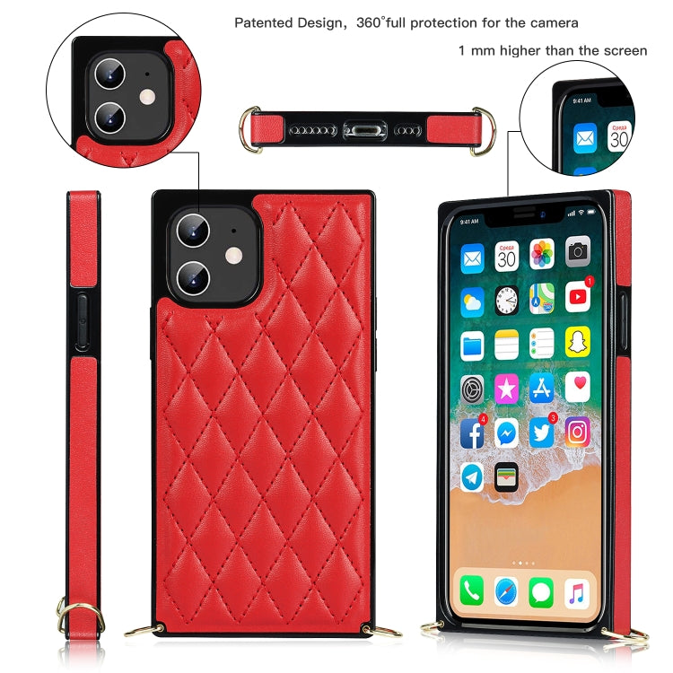 For iPhone 12 mini Elegant Rhombic Pattern Microfiber Leather +TPU Shockproof Case with Crossbody Strap Chain (Red) - iPhone 12 mini Cases by buy2fix | Online Shopping UK | buy2fix