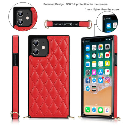 For iPhone 12 mini Elegant Rhombic Pattern Microfiber Leather +TPU Shockproof Case with Crossbody Strap Chain (Red) - iPhone 12 mini Cases by buy2fix | Online Shopping UK | buy2fix