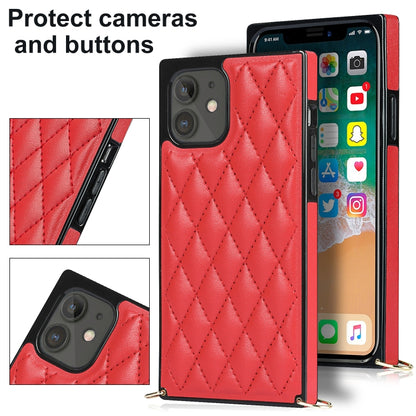 For iPhone 12 mini Elegant Rhombic Pattern Microfiber Leather +TPU Shockproof Case with Crossbody Strap Chain (Red) - iPhone 12 mini Cases by buy2fix | Online Shopping UK | buy2fix