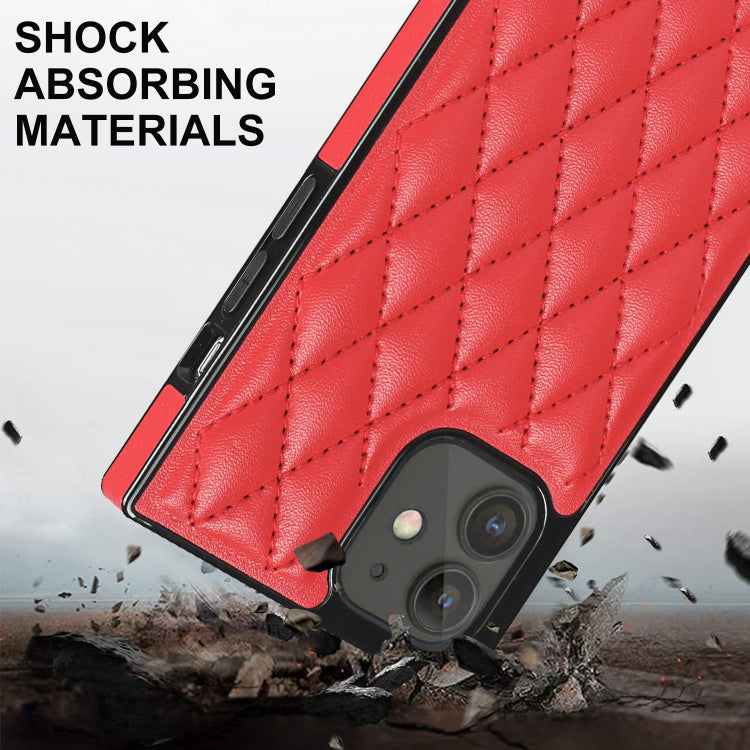 For iPhone 12 mini Elegant Rhombic Pattern Microfiber Leather +TPU Shockproof Case with Crossbody Strap Chain (Red) - iPhone 12 mini Cases by buy2fix | Online Shopping UK | buy2fix