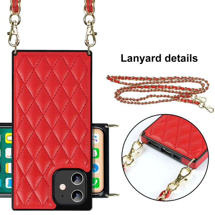 For iPhone 12 mini Elegant Rhombic Pattern Microfiber Leather +TPU Shockproof Case with Crossbody Strap Chain (Red) - iPhone 12 mini Cases by buy2fix | Online Shopping UK | buy2fix