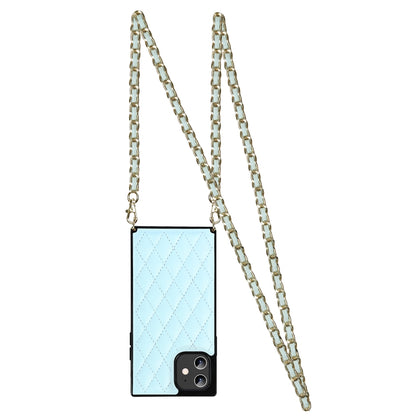 For iPhone 12 mini Elegant Rhombic Pattern Microfiber Leather +TPU Shockproof Case with Crossbody Strap Chain (Blue) - iPhone 12 mini Cases by buy2fix | Online Shopping UK | buy2fix