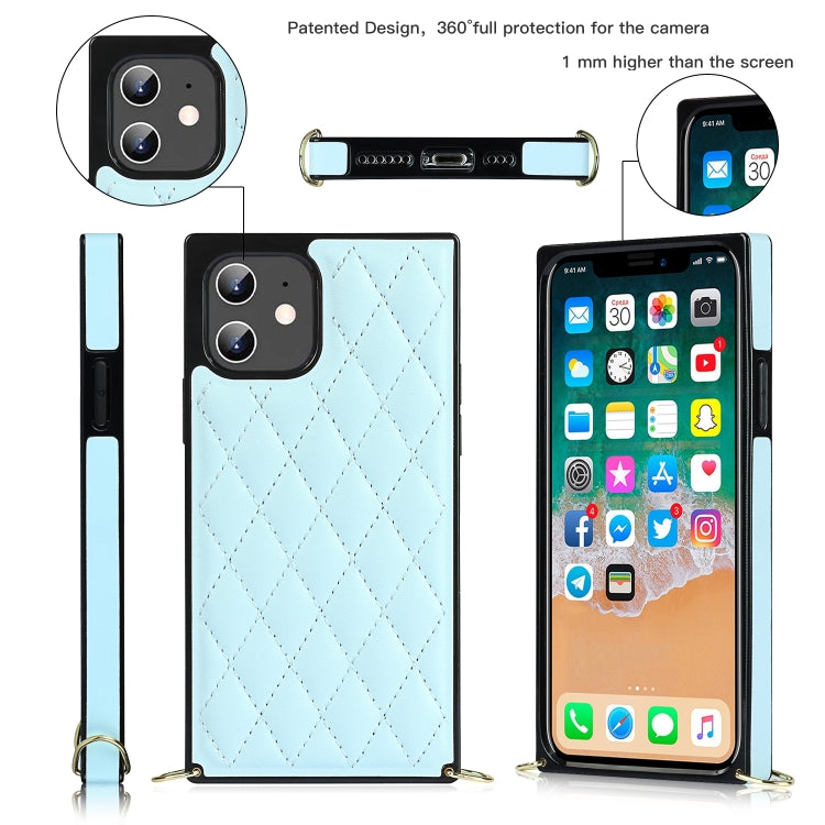 For iPhone 12 mini Elegant Rhombic Pattern Microfiber Leather +TPU Shockproof Case with Crossbody Strap Chain (Blue) - iPhone 12 mini Cases by buy2fix | Online Shopping UK | buy2fix