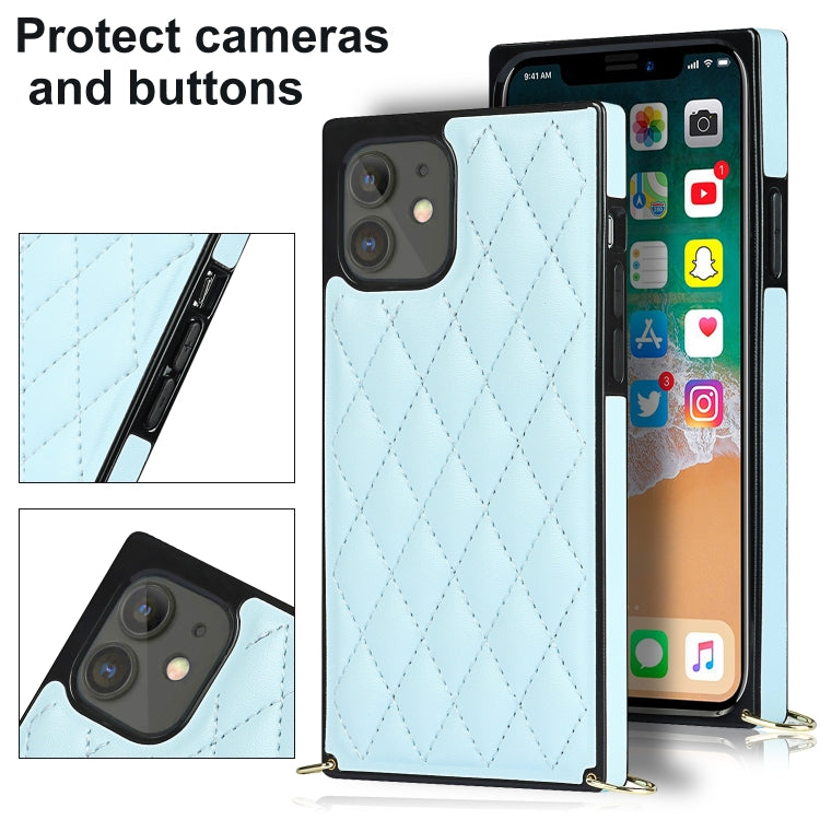 For iPhone 12 mini Elegant Rhombic Pattern Microfiber Leather +TPU Shockproof Case with Crossbody Strap Chain (Blue) - iPhone 12 mini Cases by buy2fix | Online Shopping UK | buy2fix