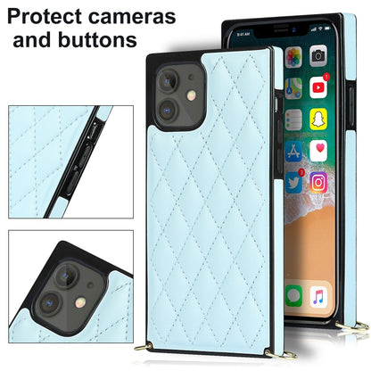 For iPhone 12 mini Elegant Rhombic Pattern Microfiber Leather +TPU Shockproof Case with Crossbody Strap Chain (Blue) - iPhone 12 mini Cases by buy2fix | Online Shopping UK | buy2fix