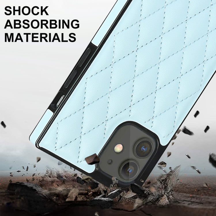 For iPhone 12 mini Elegant Rhombic Pattern Microfiber Leather +TPU Shockproof Case with Crossbody Strap Chain (Blue) - iPhone 12 mini Cases by buy2fix | Online Shopping UK | buy2fix