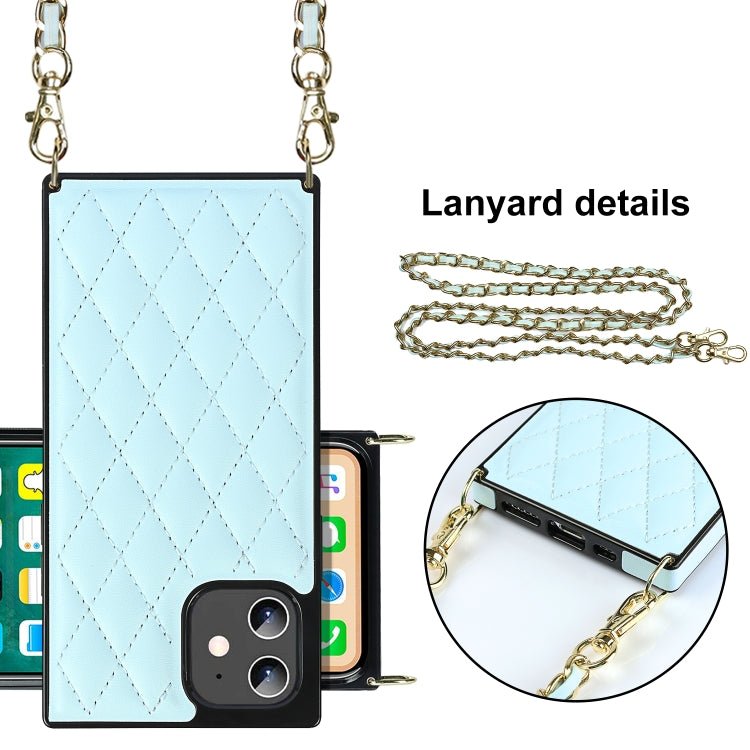 For iPhone 12 mini Elegant Rhombic Pattern Microfiber Leather +TPU Shockproof Case with Crossbody Strap Chain (Blue) - iPhone 12 mini Cases by buy2fix | Online Shopping UK | buy2fix