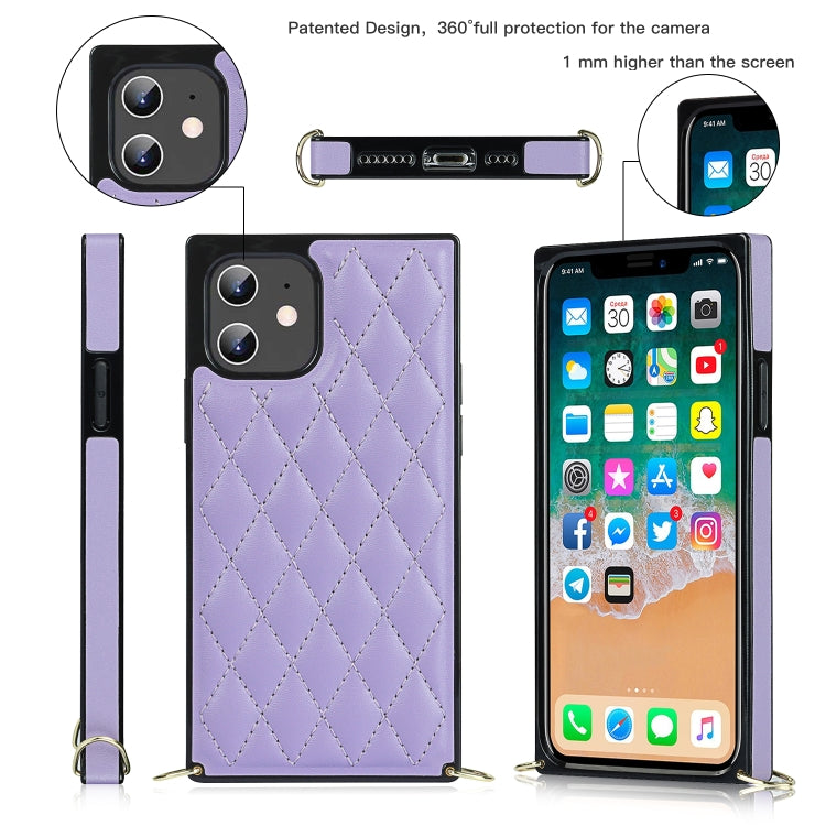 For iPhone 12 mini Elegant Rhombic Pattern Microfiber Leather +TPU Shockproof Case with Crossbody Strap Chain (Purple) - iPhone 12 mini Cases by buy2fix | Online Shopping UK | buy2fix