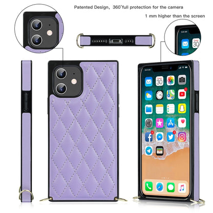 For iPhone 12 mini Elegant Rhombic Pattern Microfiber Leather +TPU Shockproof Case with Crossbody Strap Chain (Purple) - iPhone 12 mini Cases by buy2fix | Online Shopping UK | buy2fix