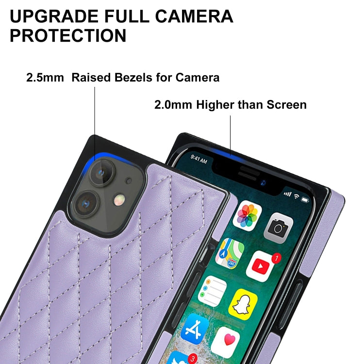 For iPhone 12 mini Elegant Rhombic Pattern Microfiber Leather +TPU Shockproof Case with Crossbody Strap Chain (Purple) - iPhone 12 mini Cases by buy2fix | Online Shopping UK | buy2fix