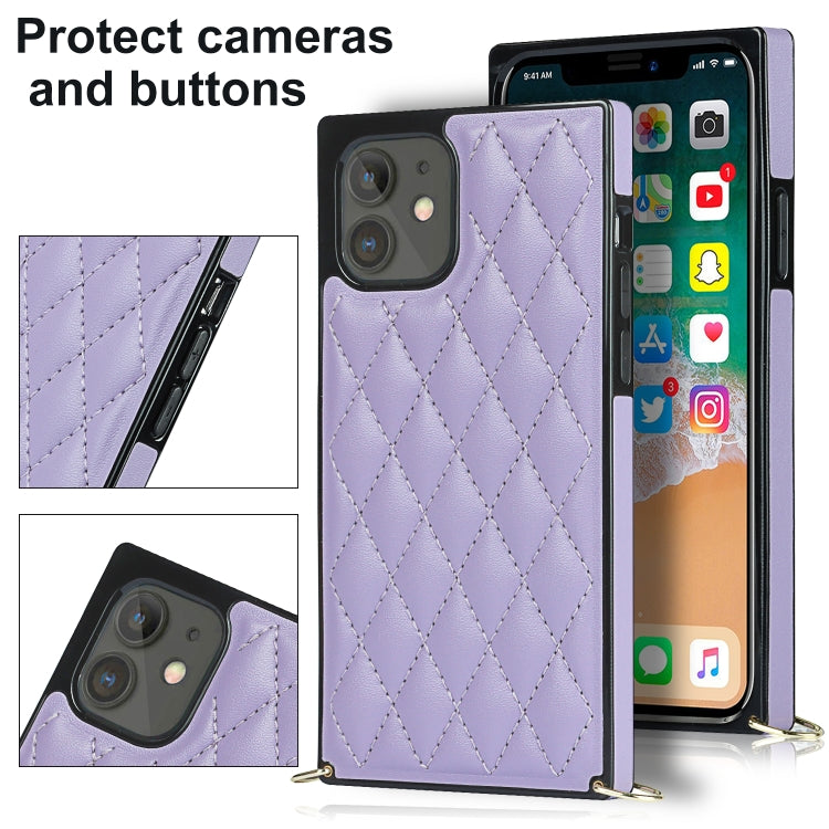For iPhone 12 mini Elegant Rhombic Pattern Microfiber Leather +TPU Shockproof Case with Crossbody Strap Chain (Purple) - iPhone 12 mini Cases by buy2fix | Online Shopping UK | buy2fix