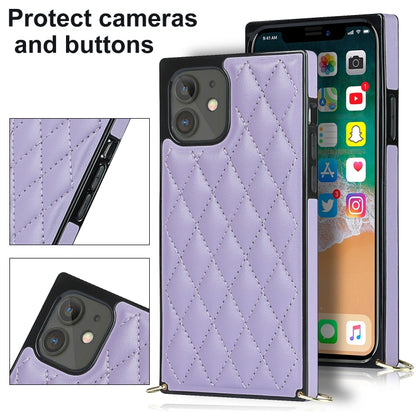For iPhone 12 mini Elegant Rhombic Pattern Microfiber Leather +TPU Shockproof Case with Crossbody Strap Chain (Purple) - iPhone 12 mini Cases by buy2fix | Online Shopping UK | buy2fix