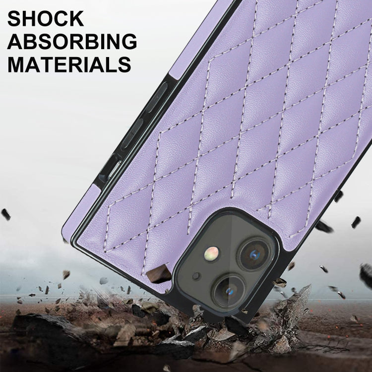 For iPhone 12 mini Elegant Rhombic Pattern Microfiber Leather +TPU Shockproof Case with Crossbody Strap Chain (Purple) - iPhone 12 mini Cases by buy2fix | Online Shopping UK | buy2fix
