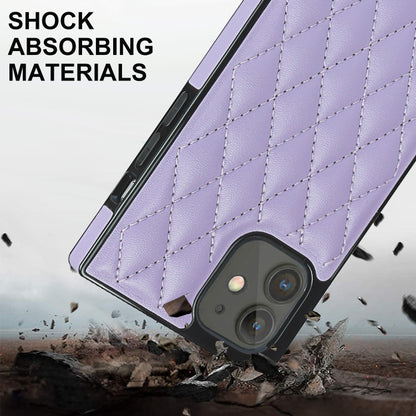 For iPhone 12 mini Elegant Rhombic Pattern Microfiber Leather +TPU Shockproof Case with Crossbody Strap Chain (Purple) - iPhone 12 mini Cases by buy2fix | Online Shopping UK | buy2fix