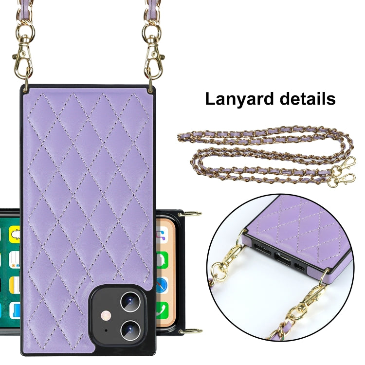 For iPhone 12 mini Elegant Rhombic Pattern Microfiber Leather +TPU Shockproof Case with Crossbody Strap Chain (Purple) - iPhone 12 mini Cases by buy2fix | Online Shopping UK | buy2fix