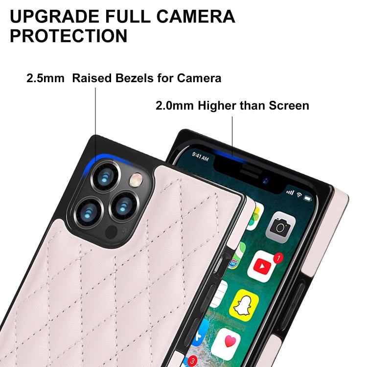 For iPhone 12 / 12 Pro Elegant Rhombic Pattern Microfiber Leather +TPU Shockproof Case with Crossbody Strap Chain(Pink) - iPhone 12 / 12 Pro Cases by buy2fix | Online Shopping UK | buy2fix