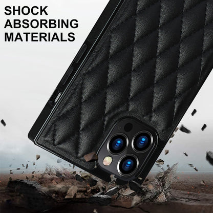 For iPhone 12 / 12 Pro Elegant Rhombic Pattern Microfiber Leather +TPU Shockproof Case with Crossbody Strap Chain(Black) - iPhone 12 / 12 Pro Cases by buy2fix | Online Shopping UK | buy2fix